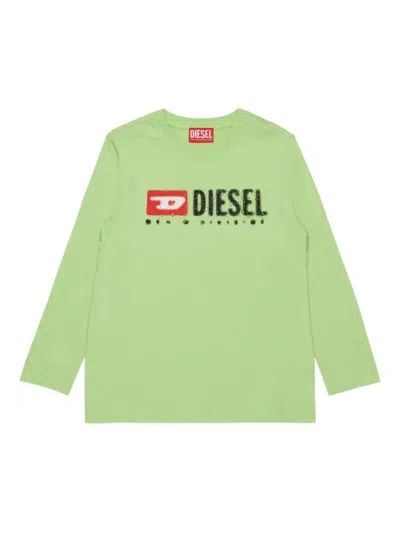 Diesel Kids' Tdrops Logo-print Long-sleeve T-shirt In Green