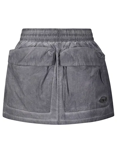 Diesel Technical Fabric Mini Skirt With Front Pockets In Gray
