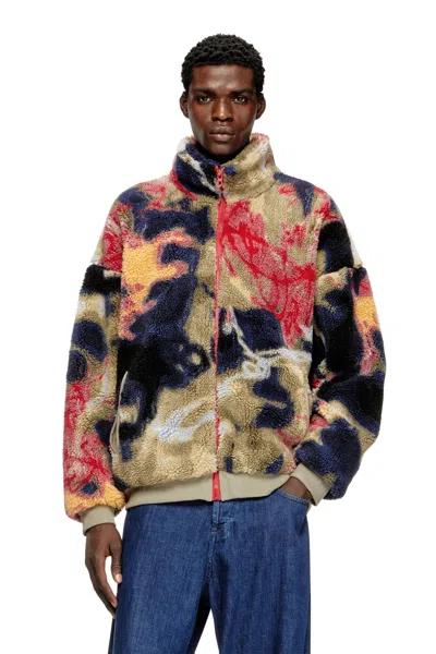 Diesel Teddy-fleece Jacket With Graffiti Motif In Multi