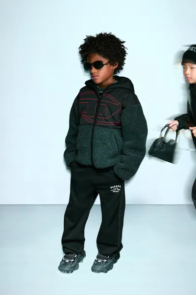 Diesel Kids' Teddy Jacket With Printed Logo In Green
