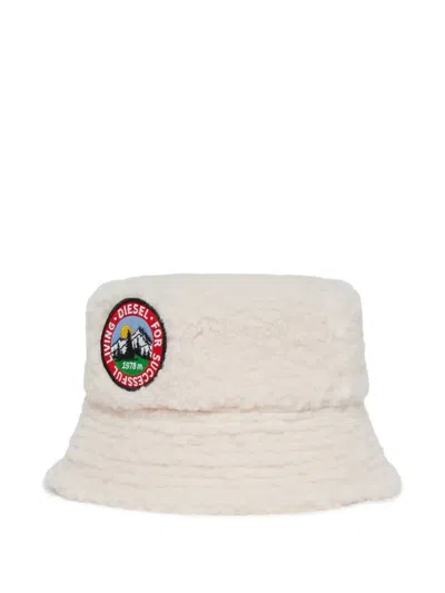 Diesel Kids' Teddy-effect Logo-patch Bucket Hat In White