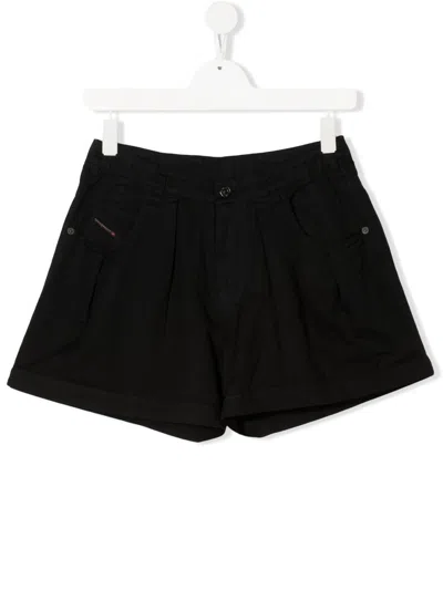 Diesel Teen Pleated Denim Shorts In Black