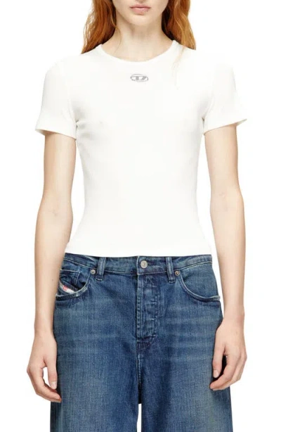 Diesel ® T-ele-long-od Metallic Oval D Cutout Rib T-shirt In White