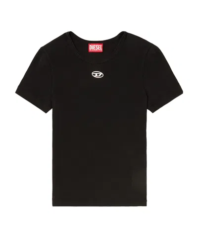 Diesel Slim-fit Stretch Cotton T-shirt With Metallic Oval D Logo In Brown