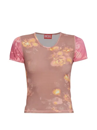 Diesel T-elenewu Floral-print T-shirt In 핑크