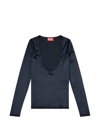Diesel T-elphin-ls Oval D Scoop-neck Top In Blue