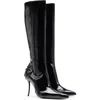 Diesel D-ten & Half-glossy Knee-high Boots With Curved Heel In Black