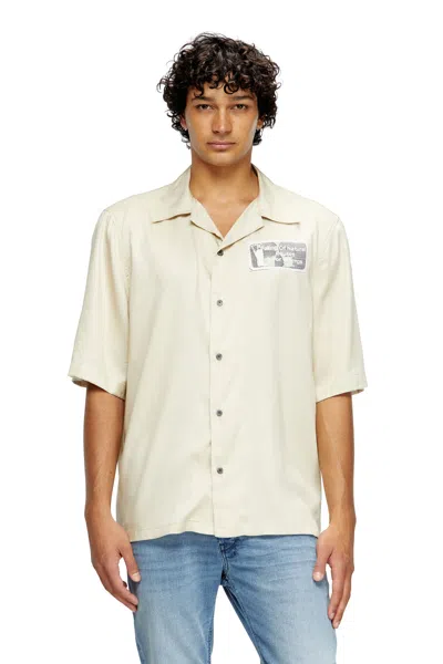 Diesel Tencel Shirt With Rhinestone Graphic In Neutral