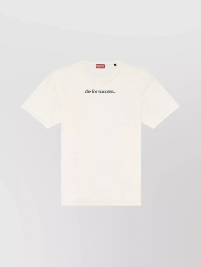 Diesel Text Print Crew Neck T-shirt In Bianco