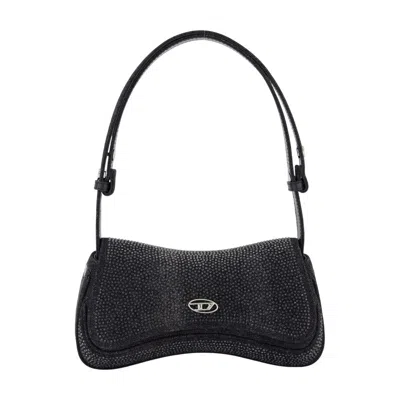 Diesel Textured Cotton Shoulder Bag In Black