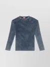 Diesel Textured Knit Crewneck Sweater With Ribbed Finish In Blue