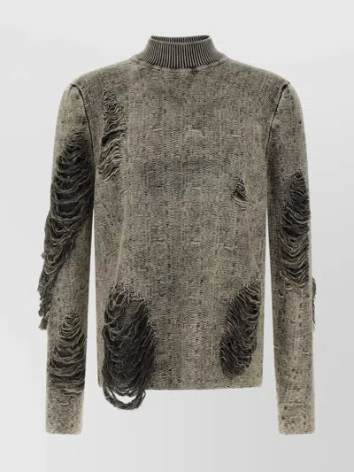 DIESEL TEXTURED LONG SLEEVE SWEATER WITH RIBBED COLLAR
