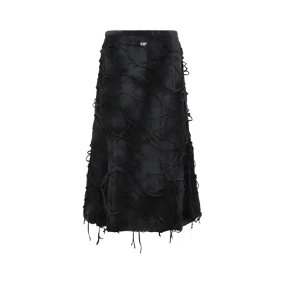 Diesel Textured Midi Skirt With Unique Draped Design And Adjustable Ties In Blue