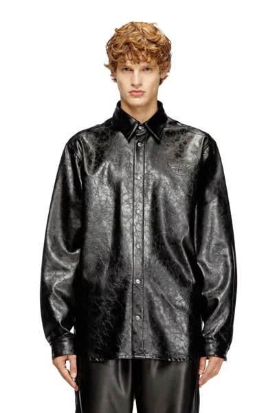 Diesel Textured Shirt With Branded Buttons In Black