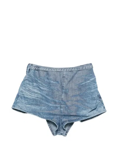 Diesel Denim Distressed Wrap-effect Short Shorts In Blue