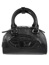 Diesel Textured Structured Black Handbag With Fur Pom-pom In Black