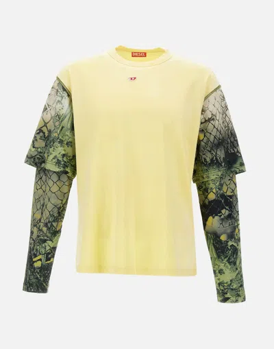 DIESEL DIESEL T WESHER YELLOW COTTON SWEATER WITH MULTICOLOR PATTERN