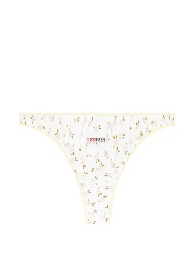 Diesel Thong In Cotton With All-over Floral Print In White