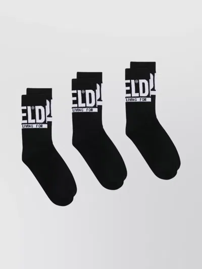 Diesel Three Pack Ribbed Cotton Socks In Black