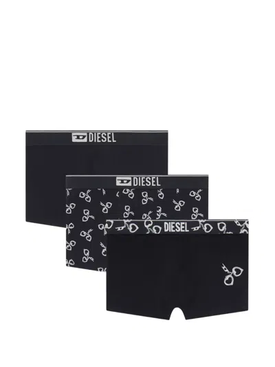 Diesel Three-pack Boxer Briefs With Handcuff Motif In Black