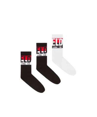 Diesel Three-pack Of Socks With Logo Cuffs In Multi