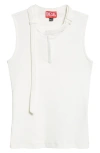 Diesel Sleeveless Ribbed Zip-front Top With Tie Strap In White