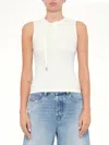 Diesel Sleeveless Ribbed Zip-front Top With Tie Strap In White