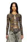 Diesel Tie Cardigan With Mixed Camo Prints In Green