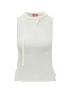 Diesel Sleeveless Ribbed Zip-front Top With Tie Strap In White
