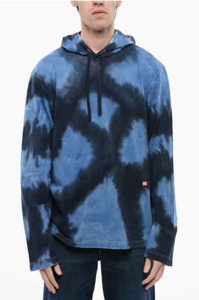 Diesel Tie Dye Effect T-crane-ls-hood-n1 Hoodie In Blue