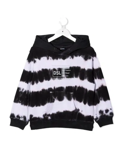 Diesel Tie-dye Print Logo Hoodie In Black