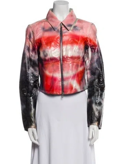 Pre-owned Diesel Tie-dye Print Biker Jacket In Red
