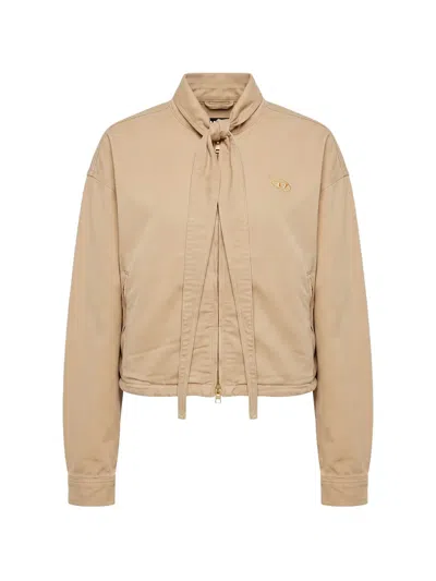Diesel Tie-neck Logo-plaque Jacket In Neutral