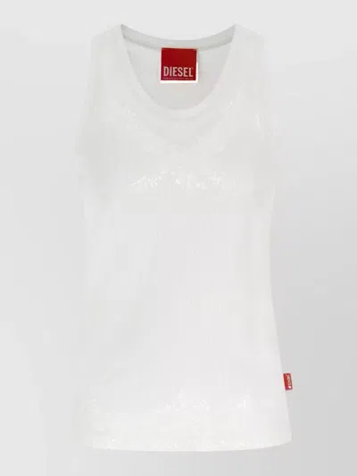 Diesel Tinder Lace Ribbed Tank Top Underwear In White