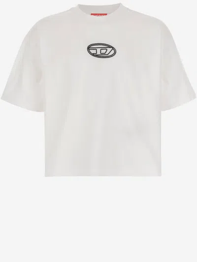 Diesel Kids' Tixan Cotton T-shirt With Logo In White