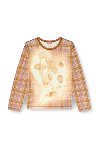 Diesel T-joy-ls Check-print T-shirt In Neutral