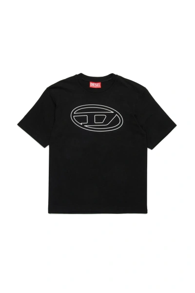 Diesel Kids' Tjustbigoval Over T-shirt  Oval D Branded T-shirt In Black
