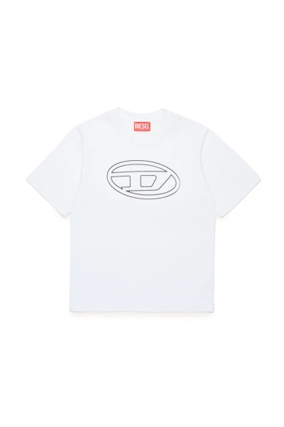 Diesel Kids' Tjustbigoval Over T-shirt  Oval D Branded T-shirt In White