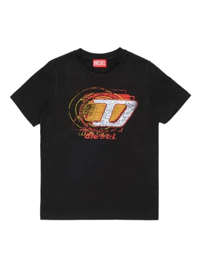 Diesel Kids' Tlevel Graphic-print T-shirt In Black