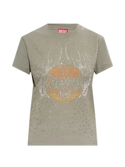 Diesel T-maggy-cry Crystal-embellished Graphic-print T-shirt In 그린