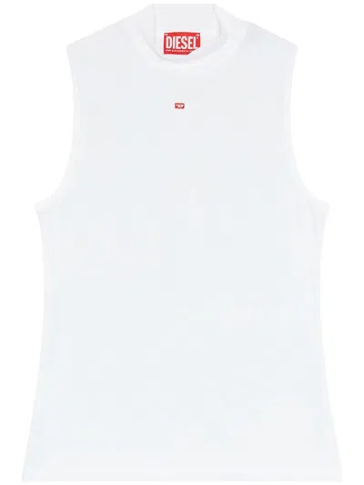 Diesel Sleeveless Mock Neck Top Size S With Embroidered Logo In White