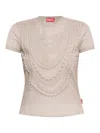 Diesel 't-nekka' White T-shirt With Embossed Details On The Front In Grey