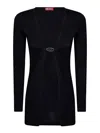 Diesel Long-sleeved Black Top With Unique Front Closure In Black
