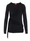 Diesel Draped V-neck Wrap-on Top In Black