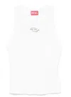 Diesel Sleeveless Ribbed Knit Top With Metallic Logo Detail In White