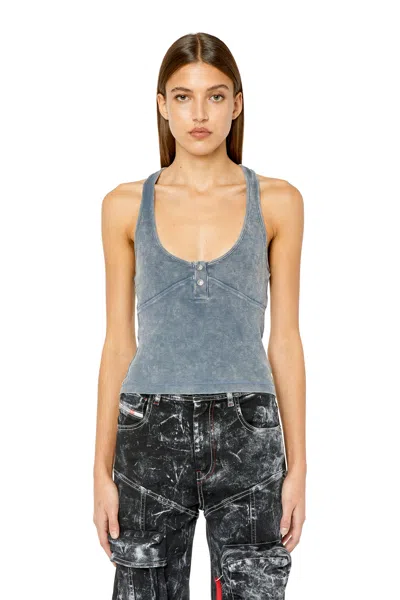 Diesel Ribbed Racerback Top With Button Opening In Blu