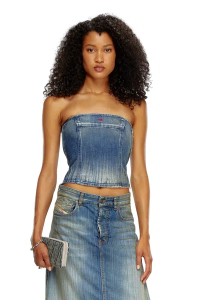 Diesel Logo-embroidered Denim Top In Blue