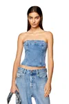 Diesel De-ville Strapless Denim Crop Top In Blue