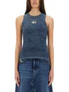 Diesel Ribbed Sleeveless Top With Distinctive Logo Detail In Denim