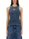 Diesel Ribbed Sleeveless Top With Distinctive Logo Detail In Navy